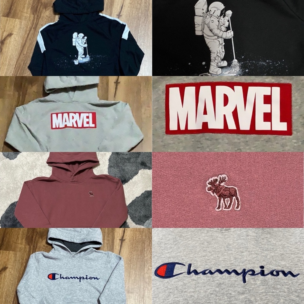4 Assorted Hoodies, (Abercrombie, GAP, Champion, Cat & Jack) sizes S, 7/8 & 8/10